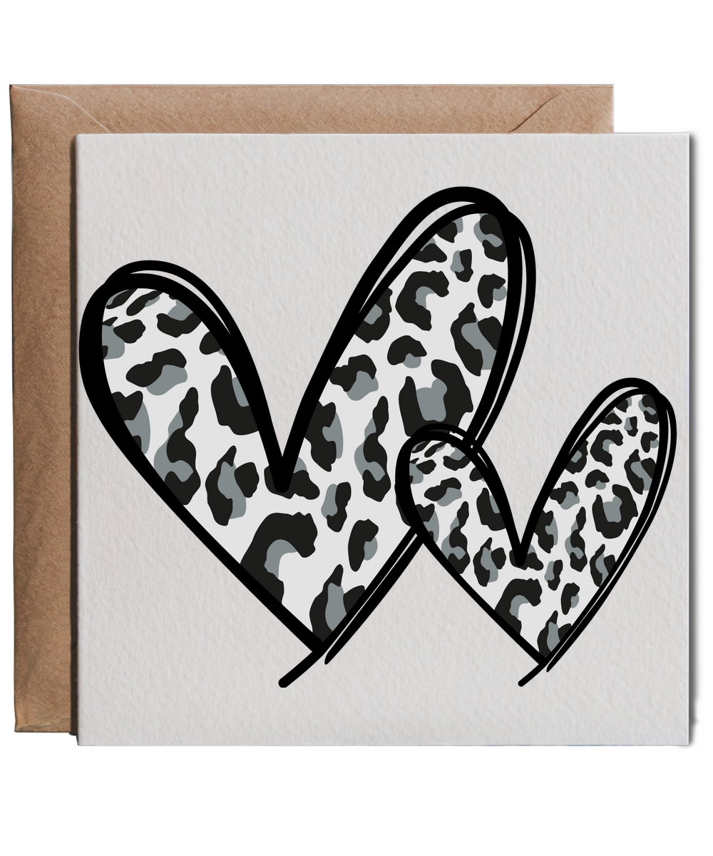 Grey Leopard Print Hearts Wild Animal Safari Chic