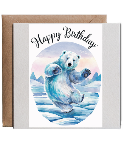 Happy Birthday cute polar bear watercolour