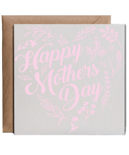 Happy Mothers Day Heart Shaped Foral Pattern