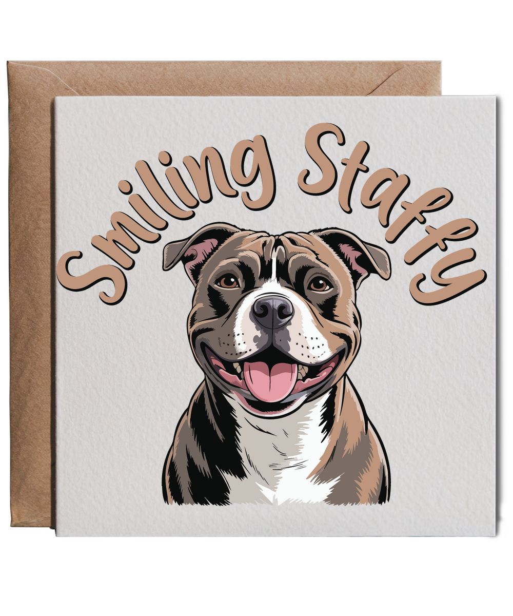 smiling staffy