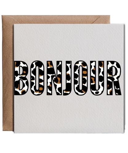 Bonjour Leopard Print Typography Wild Animal Safari Chic