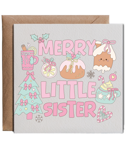 Childrens Girly Pink Christmas for Younger Sister Merry Little Sister