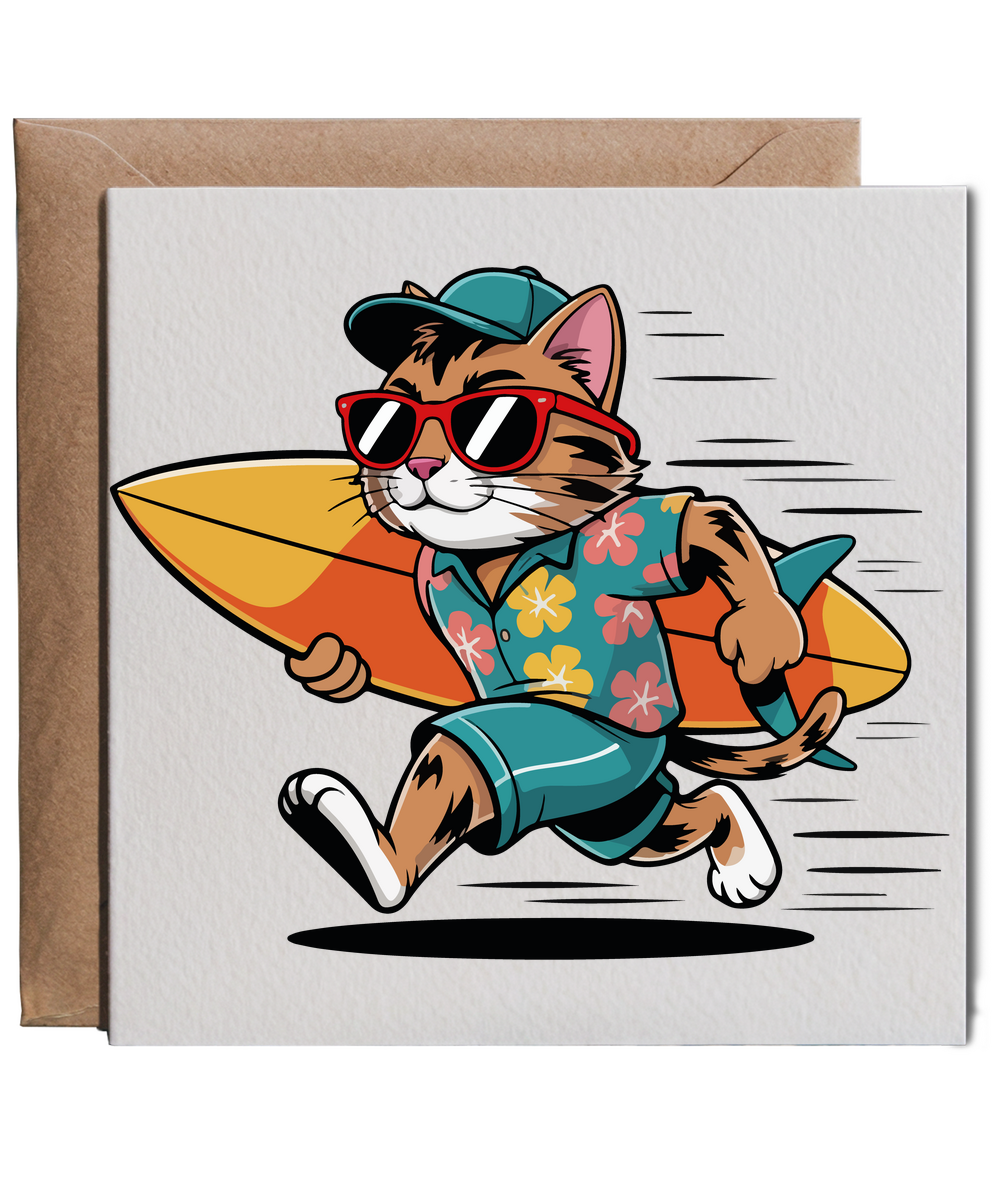 Cool Surfer Dad Cat Running