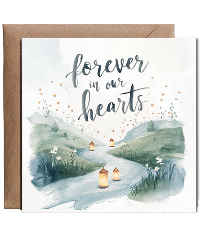 Forever in Our Hearts Sympathy Card Floating Lanterns in Loving Memory