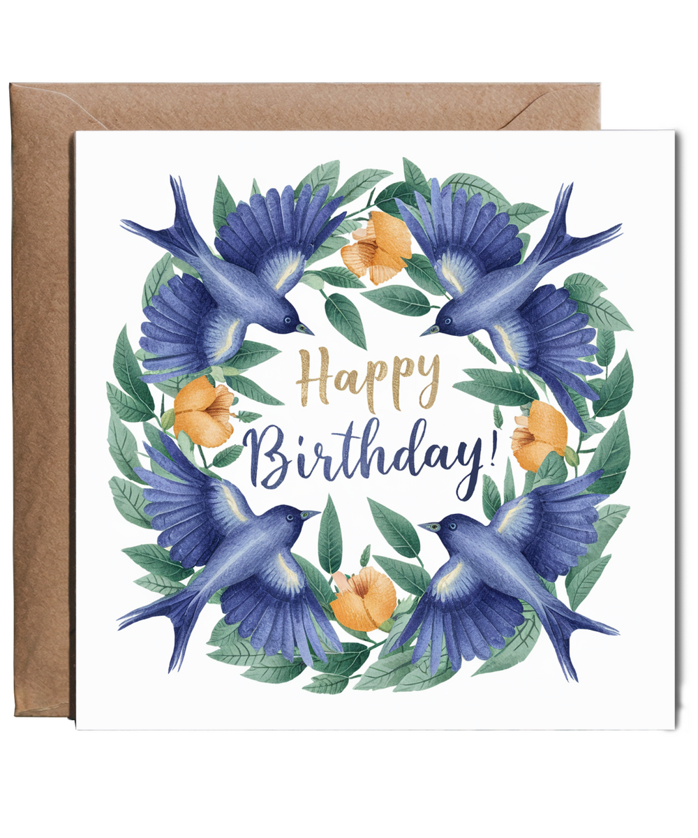 Beautiful Blue Bird Birthday Card for Daughter Son Mum Dad Nan Grandad