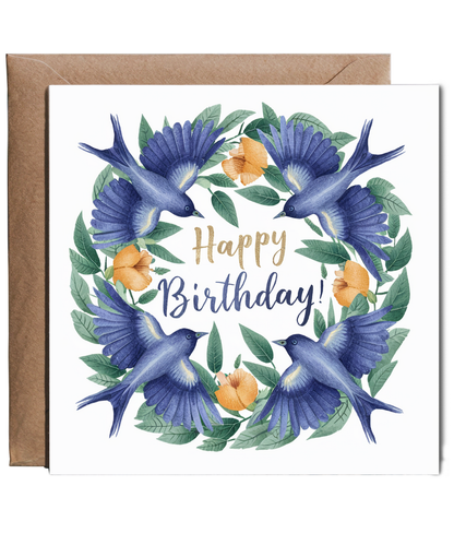 Beautiful Blue Bird Birthday Card for Daughter Son Mum Dad Nan Grandad