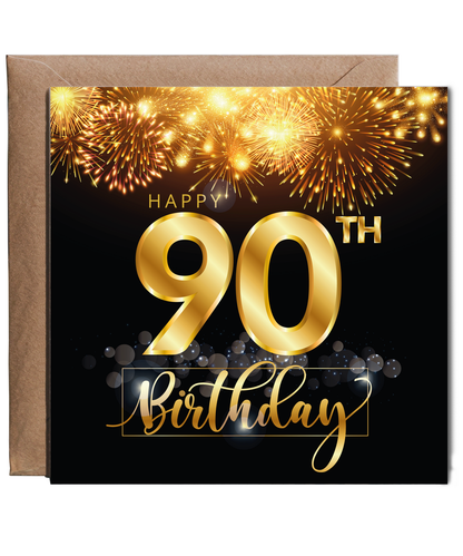 90th Birthday Card with Gold Fireworks