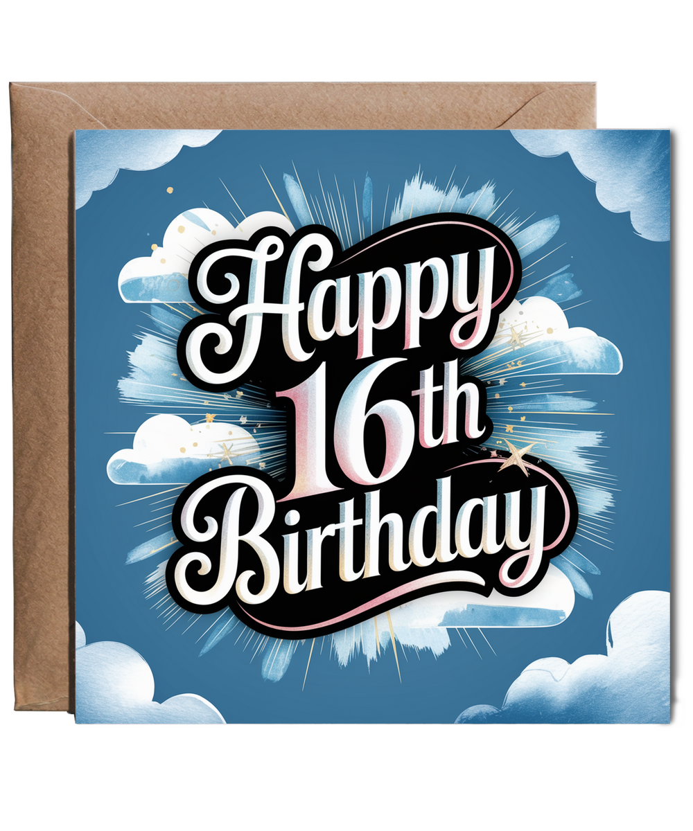 Happy 16th Birthday Card for son boy pastel blue