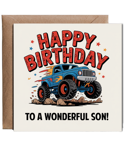 Happy Birthday Card to a Wonderful Son Cool Monster Truck