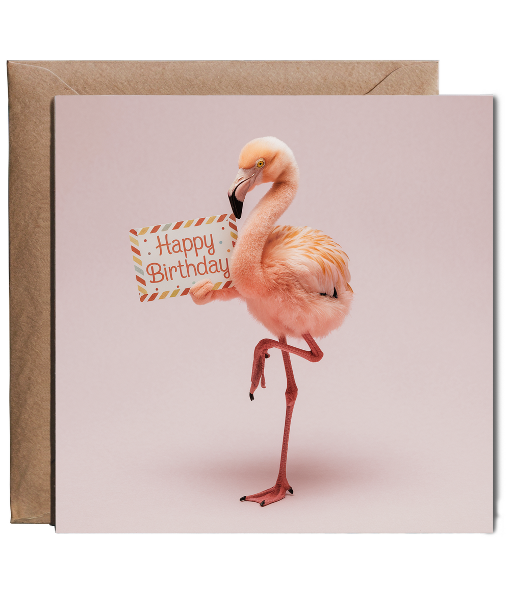 Happy Birthday card flamingo cute pastel pink