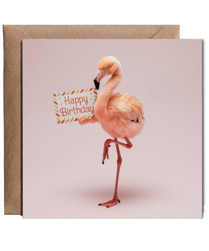 Happy Birthday card flamingo cute pastel pink