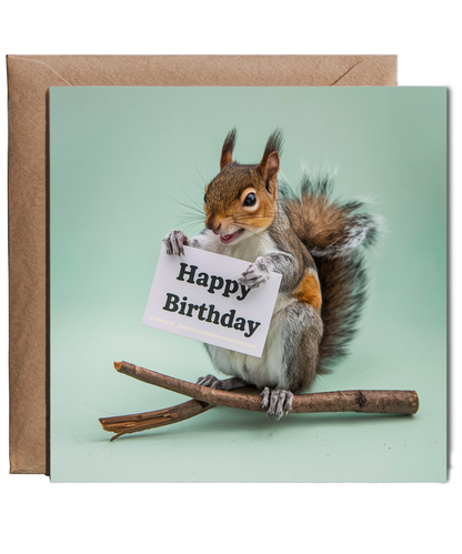 Happy Birthday card squirrel pastel