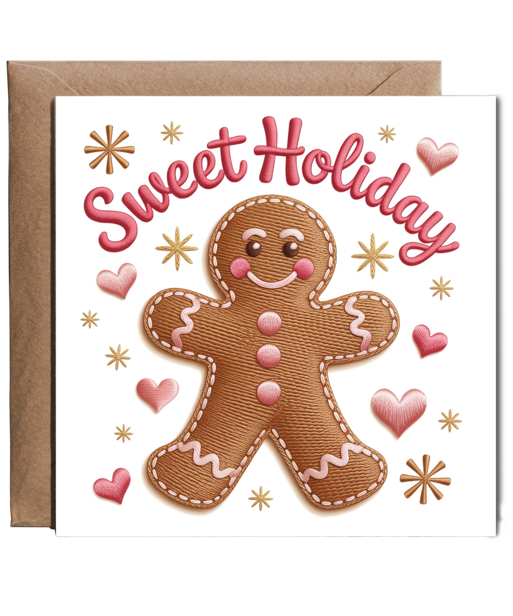 Embroidered style sweet holiday christmas gingerbread