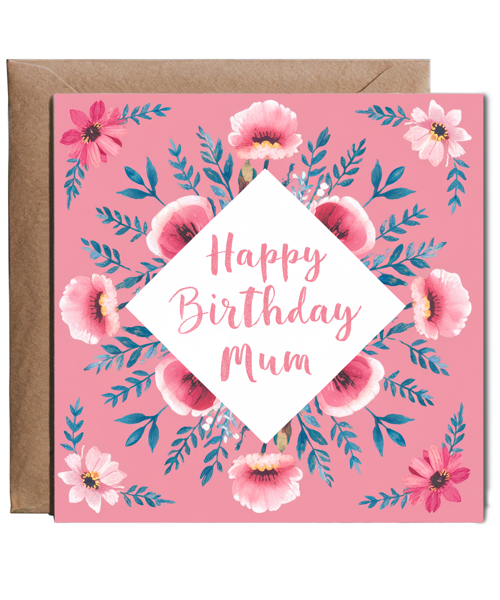 Happy Birthday Mum Card Painted Floral Illustrations for Mama Mummy Mother