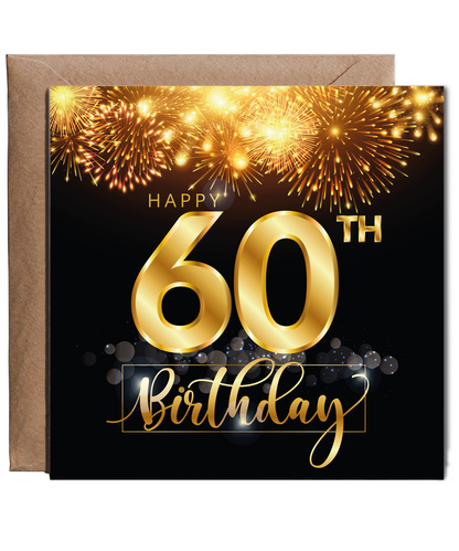 60th Birthday Card with Gold Fireworks