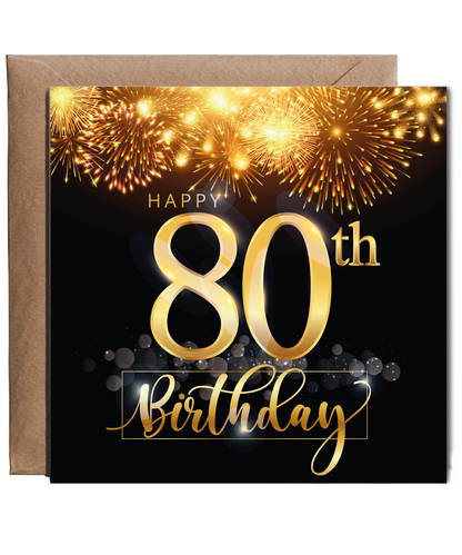 80th Birthday Card with Gold Fireworks