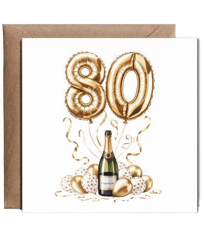 Golden 80th Balloon Birthday Card Celebrating Family and Friends