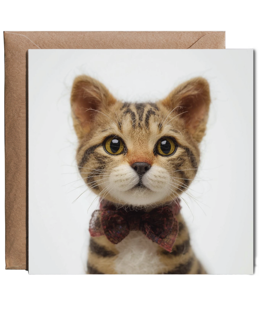 2D felt style Tabby cat with bow tie