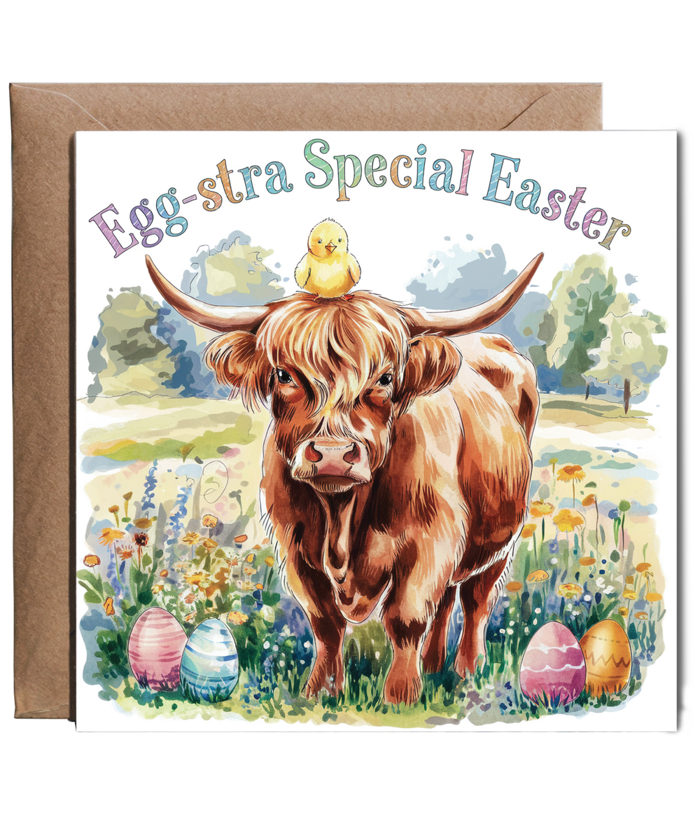 happy easter card egg-stra special highland cow
