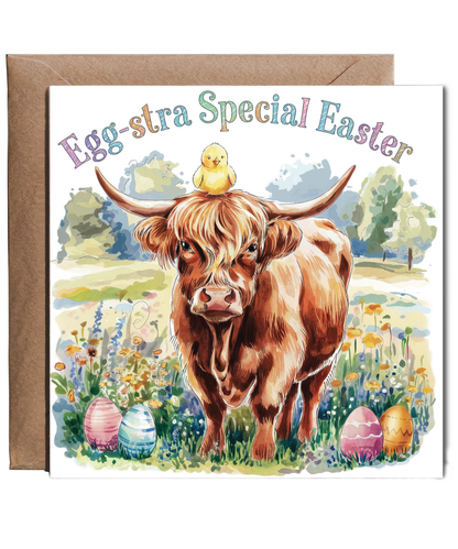 happy easter card egg-stra special highland cow