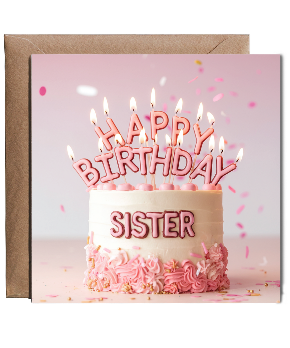 birthday card happy birthday sister pink cake