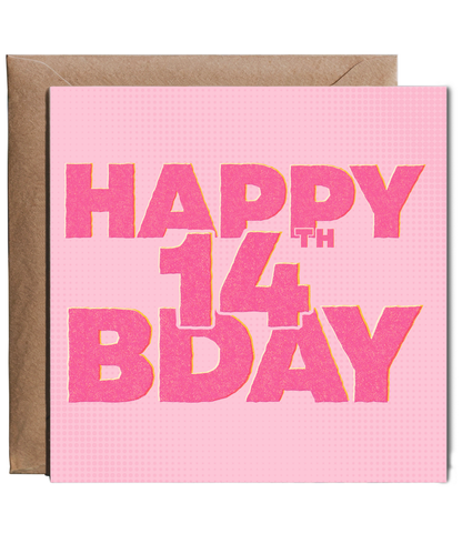 Pink scrapbook style Happy 14th Birthday