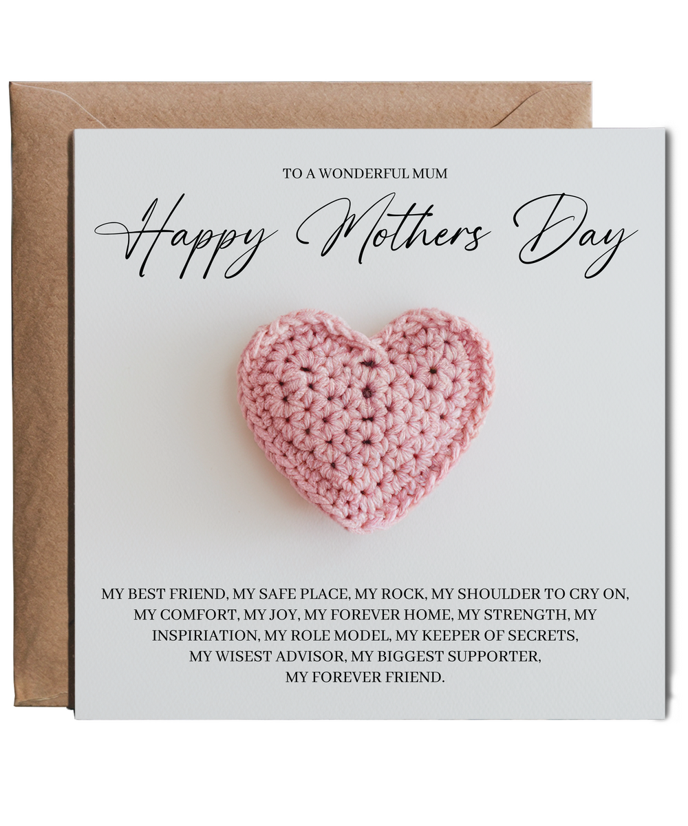 Pink crocheted heart happy mothers day