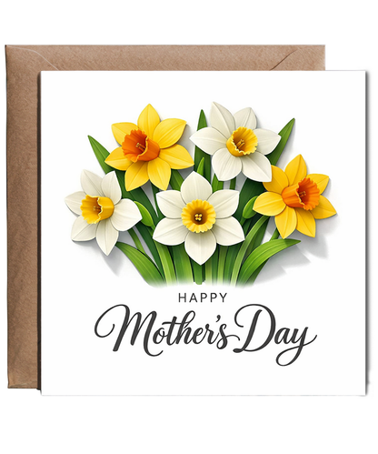 Mothers Day Card with Spring Flowers Dimensional Daffodil Effect