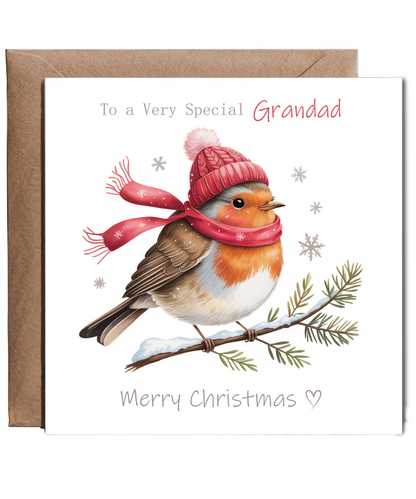 Merry Christmas Card to a Very Special Grandad Cute Winter Robin