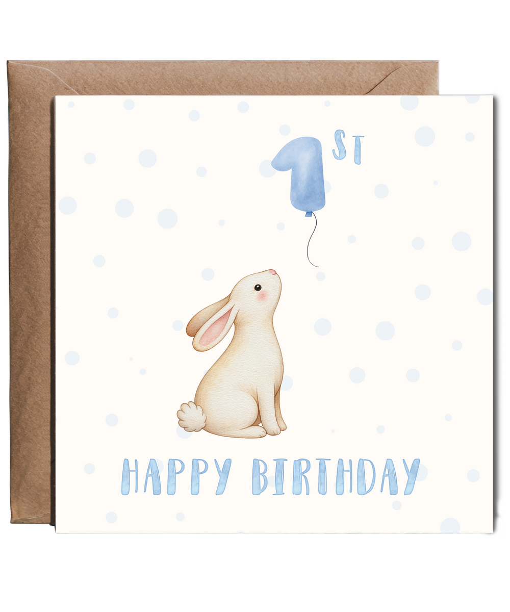 Adorable Happy first Birthday boy bunny