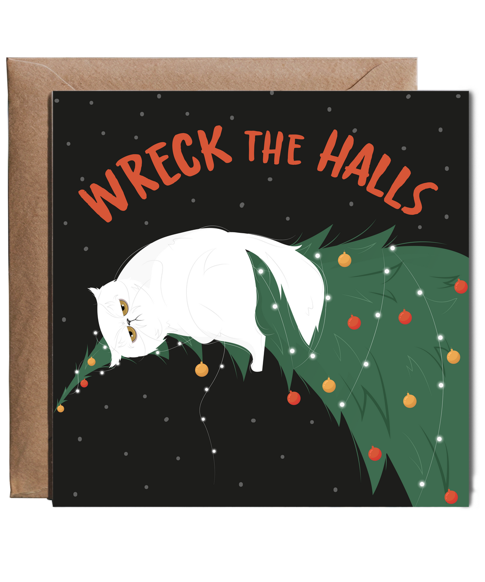 Funny Christmas Card for Dad Wreck the Halls Moody Cat
