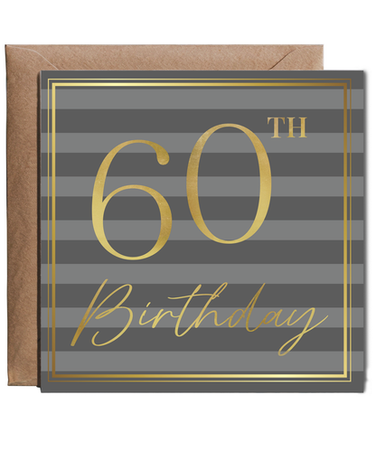 Happy Birthday Black striped Gold 60th