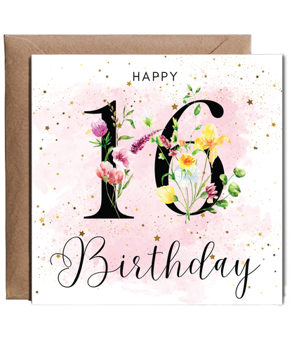 Happy birthday 16 watercolour floral