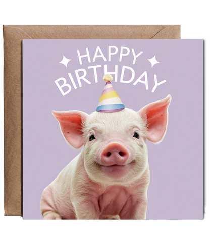 Happy Birthday card piglet pig smiling