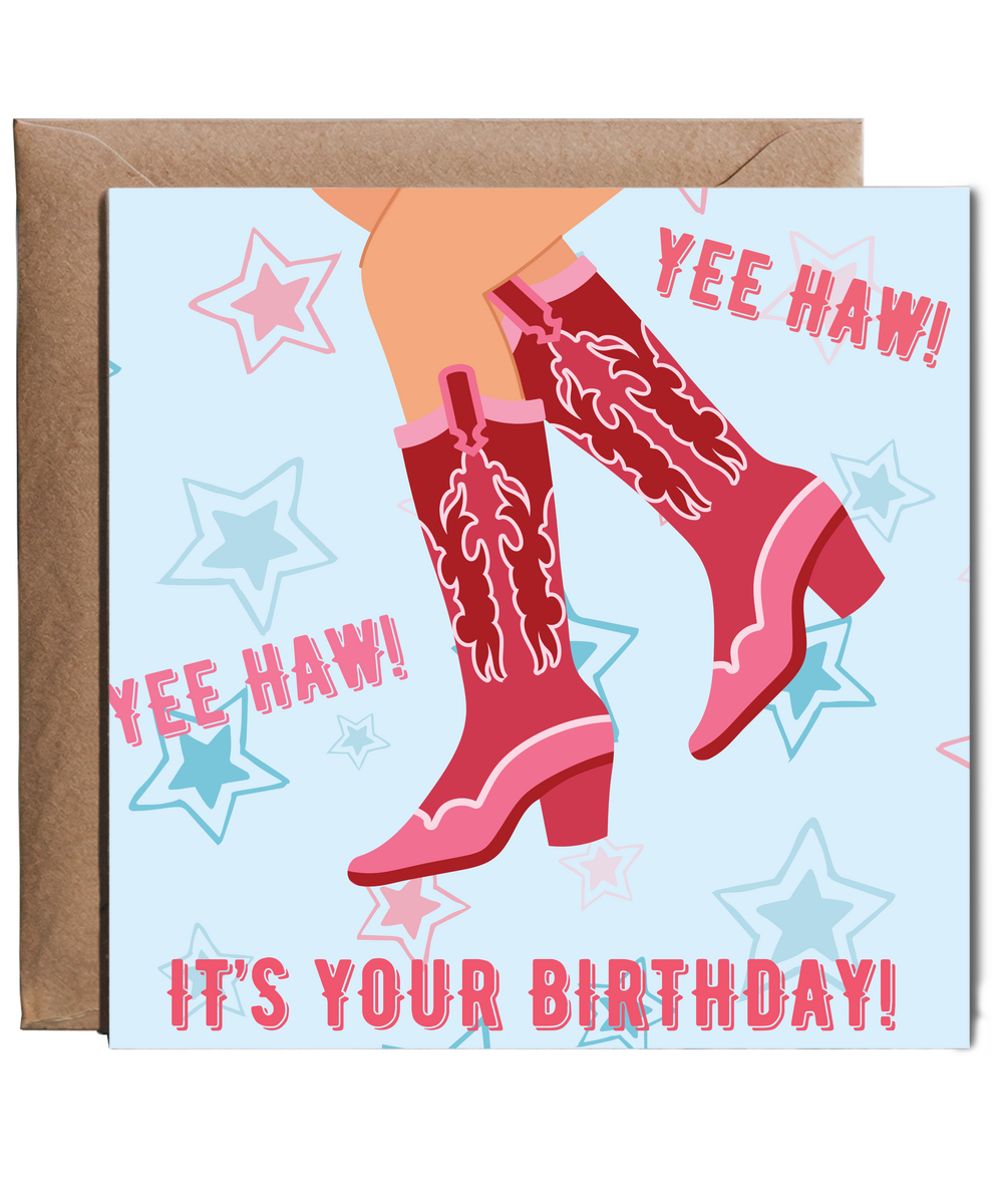Blue and pink yee haw cowboy birthday