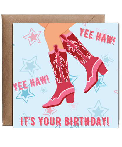 Blue and pink yee haw cowboy birthday