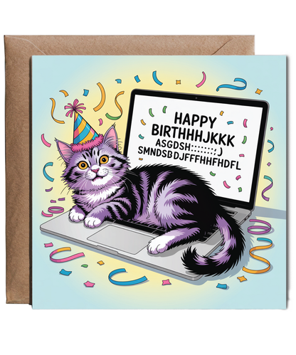 Cat On Laptop Happy Birthday