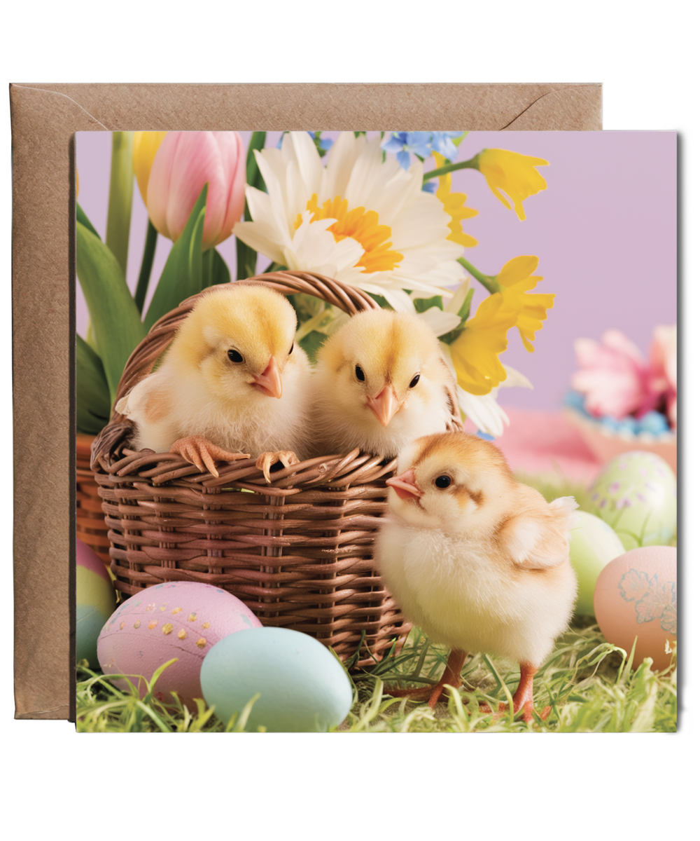 adorable baby chicks in easter basket
