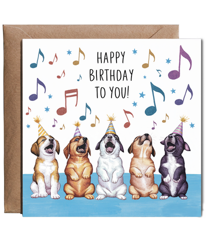 Funny Dog Birthday Card Cheerful Puppies Singing Happy Birthday to You