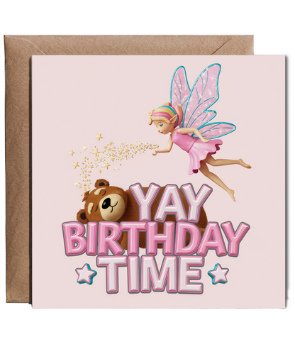 Girls Birthday Card Pink fairy party