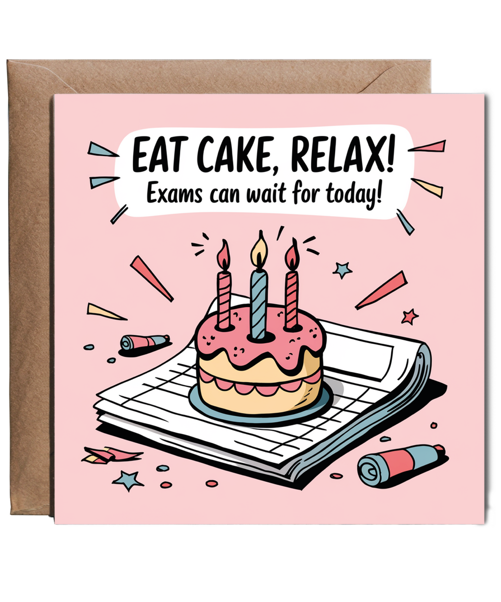Exam Time Birthday Card Eat Cake Relax Because Exams Can Wait for Today