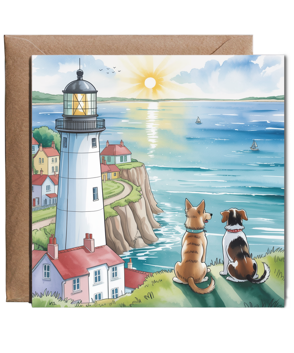 dogs at the seaside, lighthouse