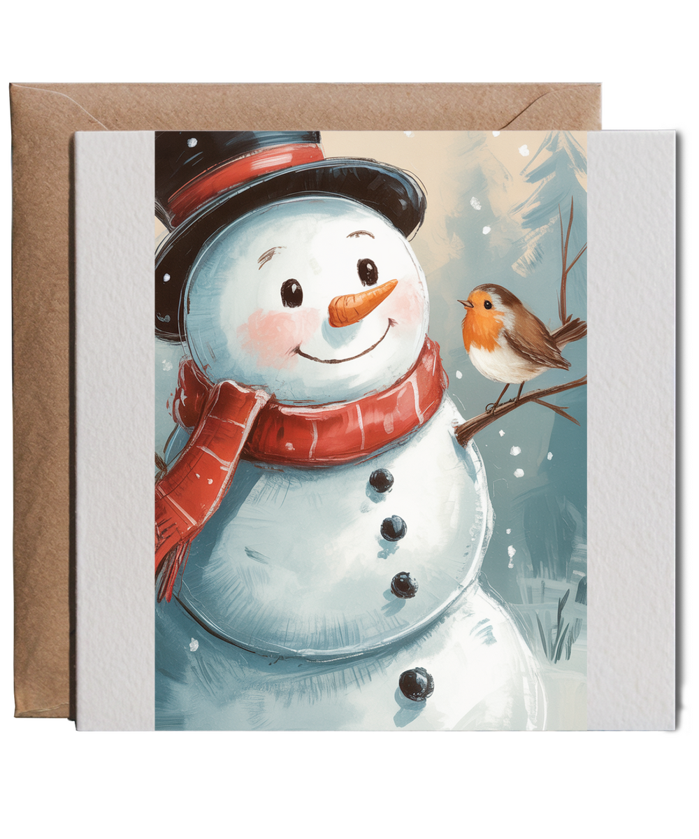 Christmas textured snowman and robin
