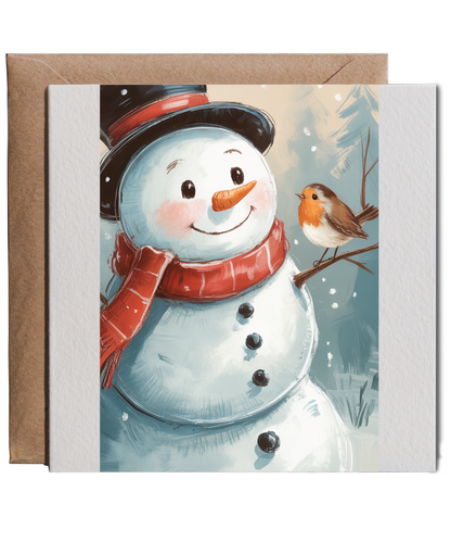 Christmas textured snowman and robin