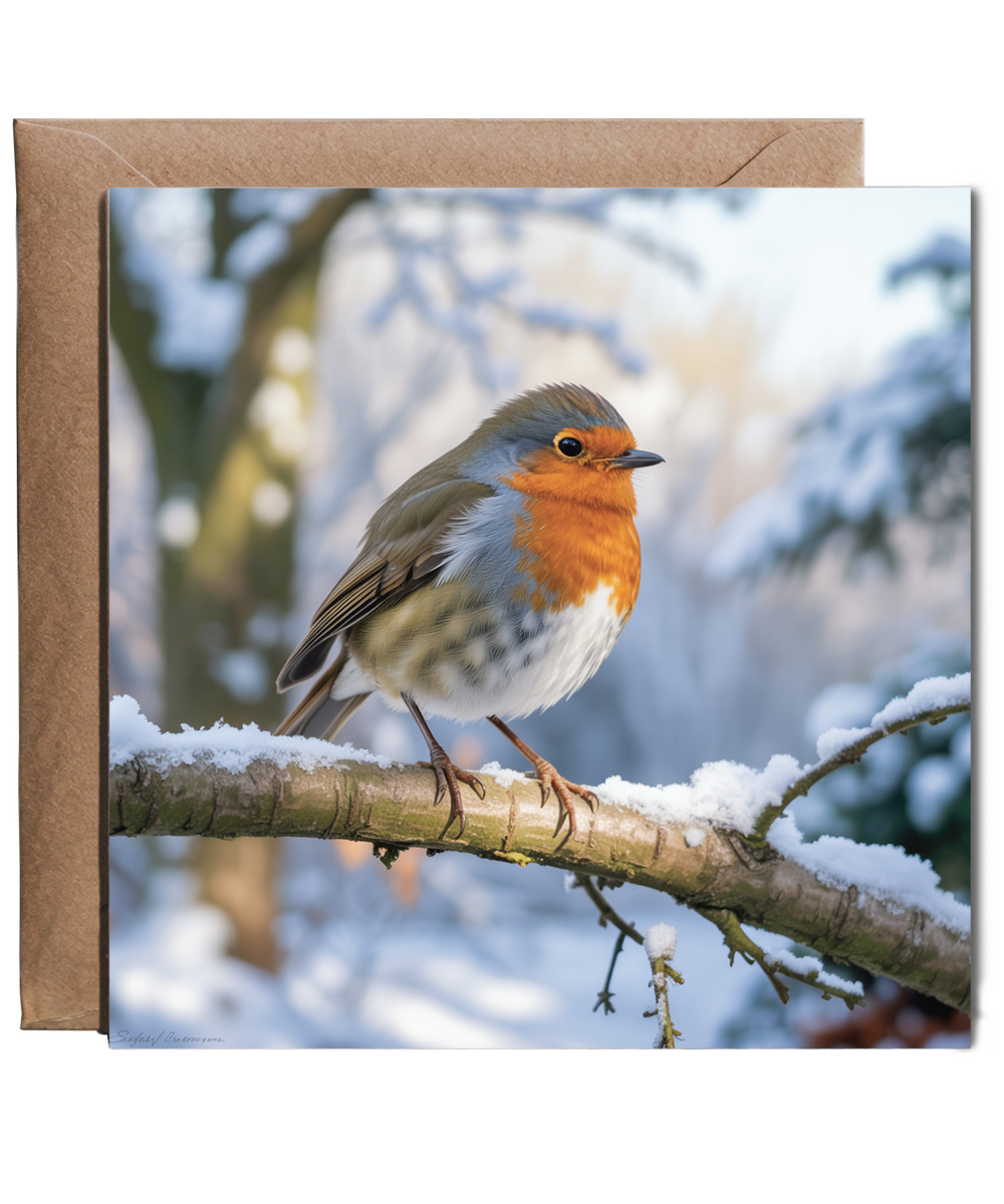 Robin in a snowy forest