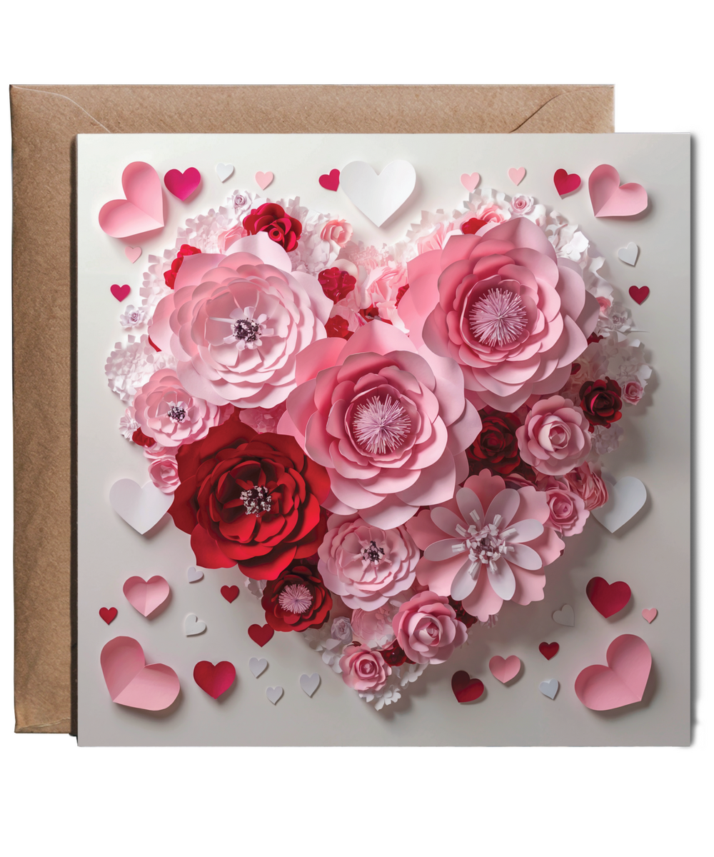 3D flowers effect and hearts valentines anniversary card
