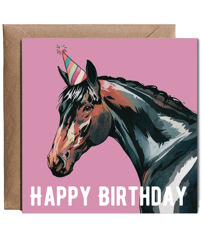 Happy Birthday Silly Horse with Party Hat