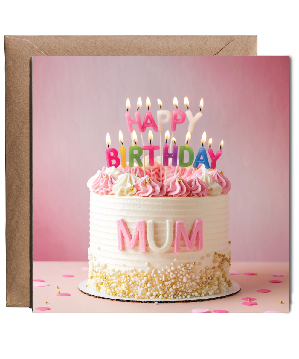 birthday card happy birthday pink Mum cake