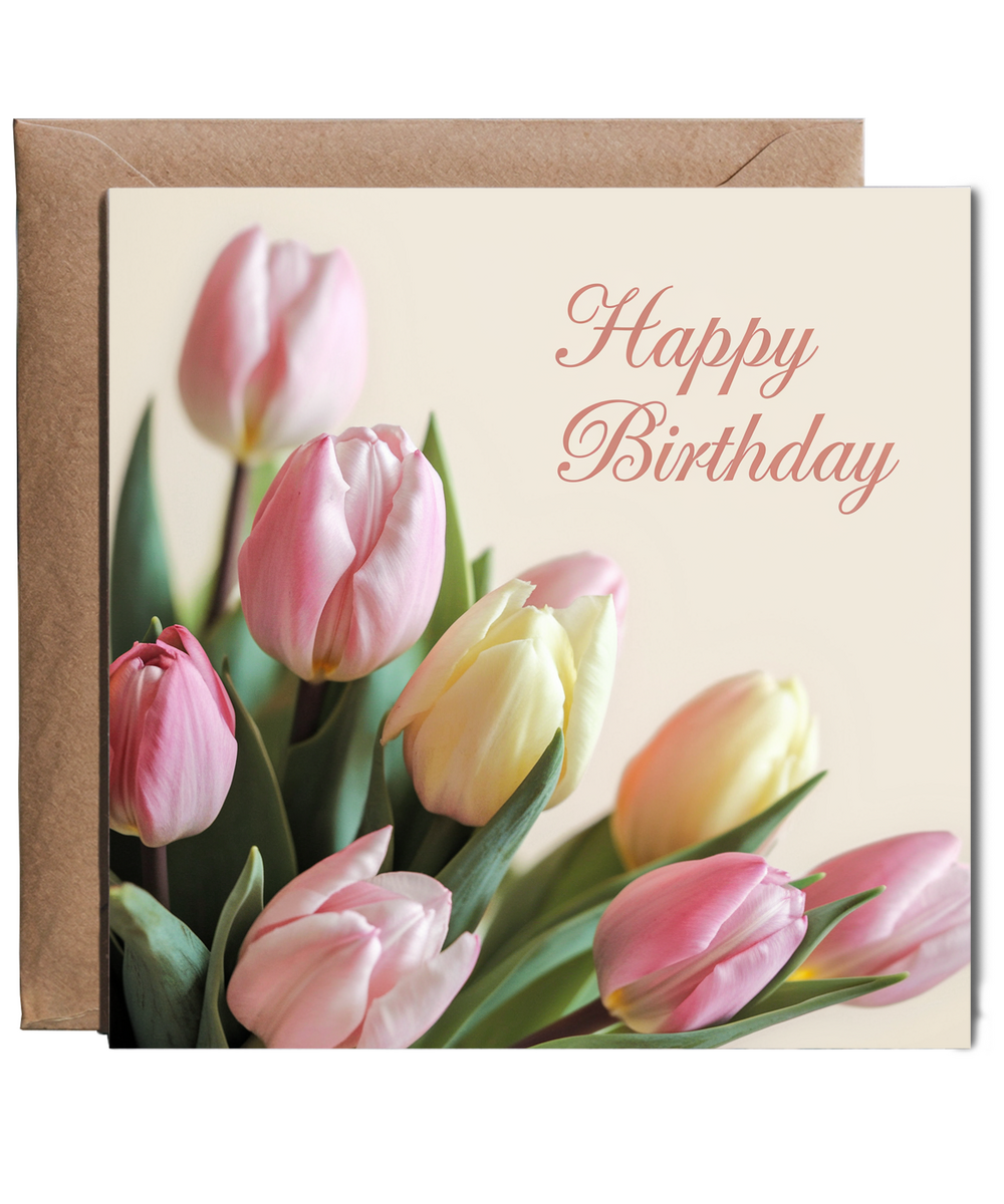 Happy Birthday Card Tulips in pastel for Her Woman