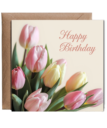 Happy Birthday Card Tulips in pastel for Her Woman